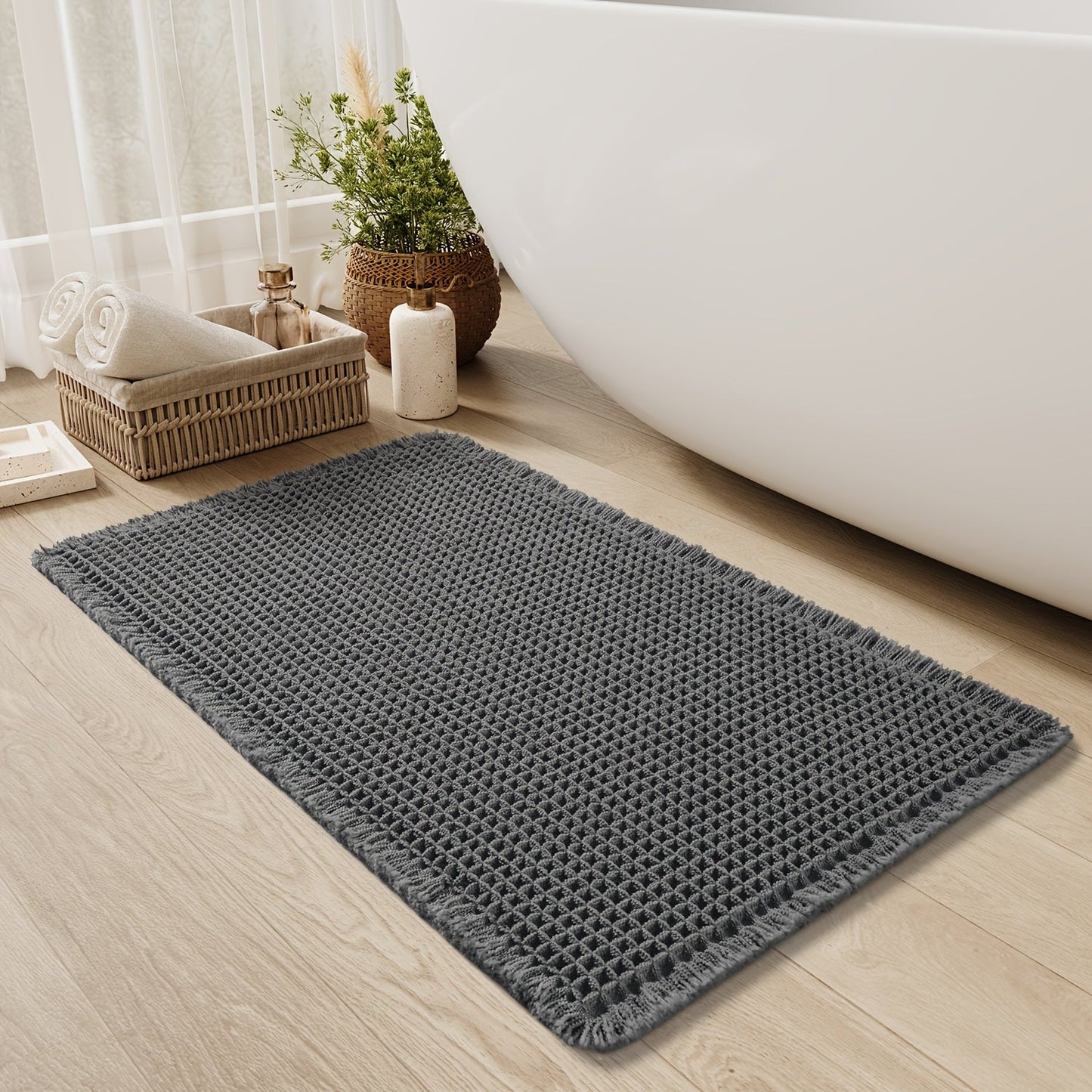 Ultra-Absorbent Waffle Cotton Bath Mat - Quick-Dry, Non-Slip, Soft and Durable 3