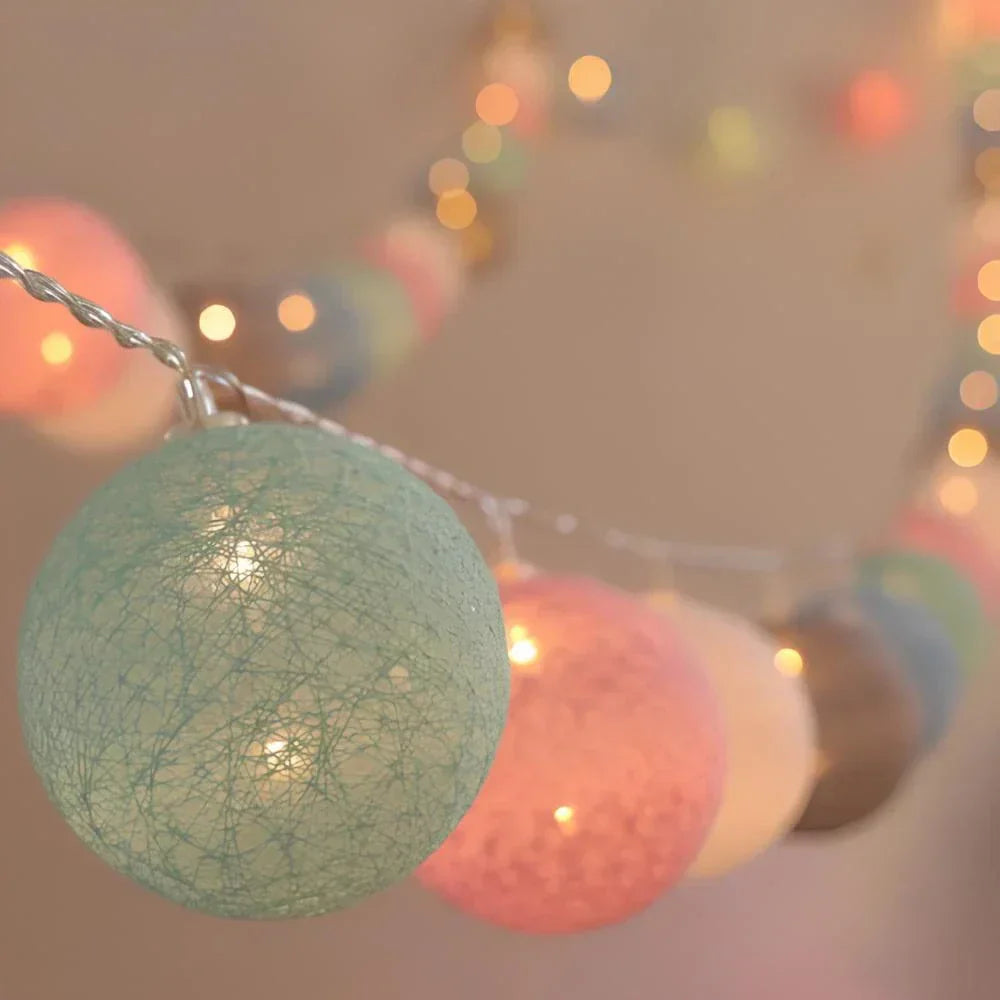 Cotton Ball String Lights – Soft Warm Lighting for Home Décor, USB or Battery Operated 6