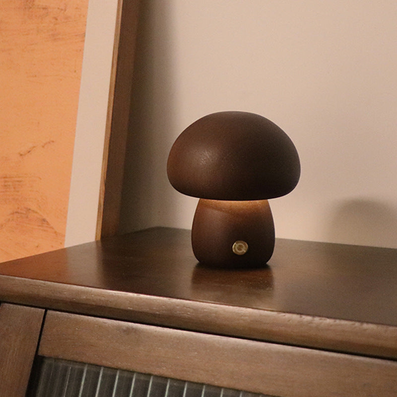 Wireless LED Mushroom Table Lamp – Unique Wooden Design for Cozy Ambiance 4