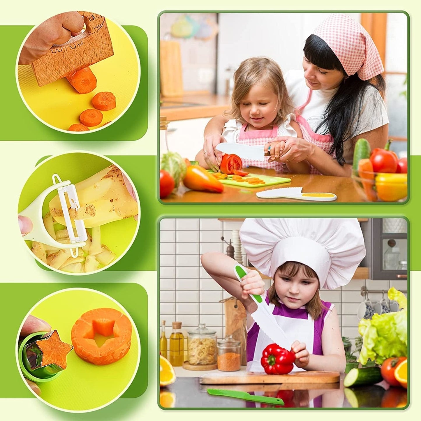 MiniChef Kids Kitchen Playset – Realistic Wooden Cooking Utensils and Food for Creative Role Play 6