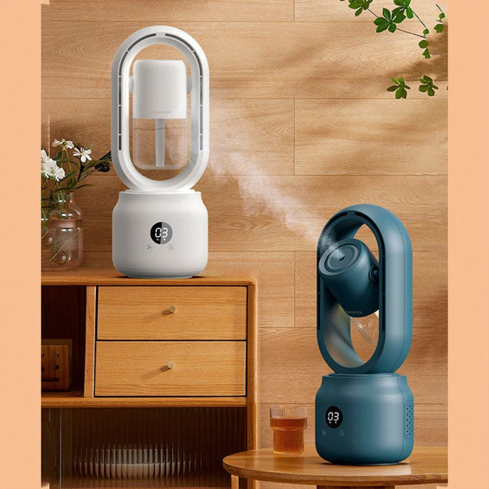 Portable 3-in-1 Fan with Humidifier and Night Light – Blade-less Design, Rechargeable 4000mAh Battery 2
