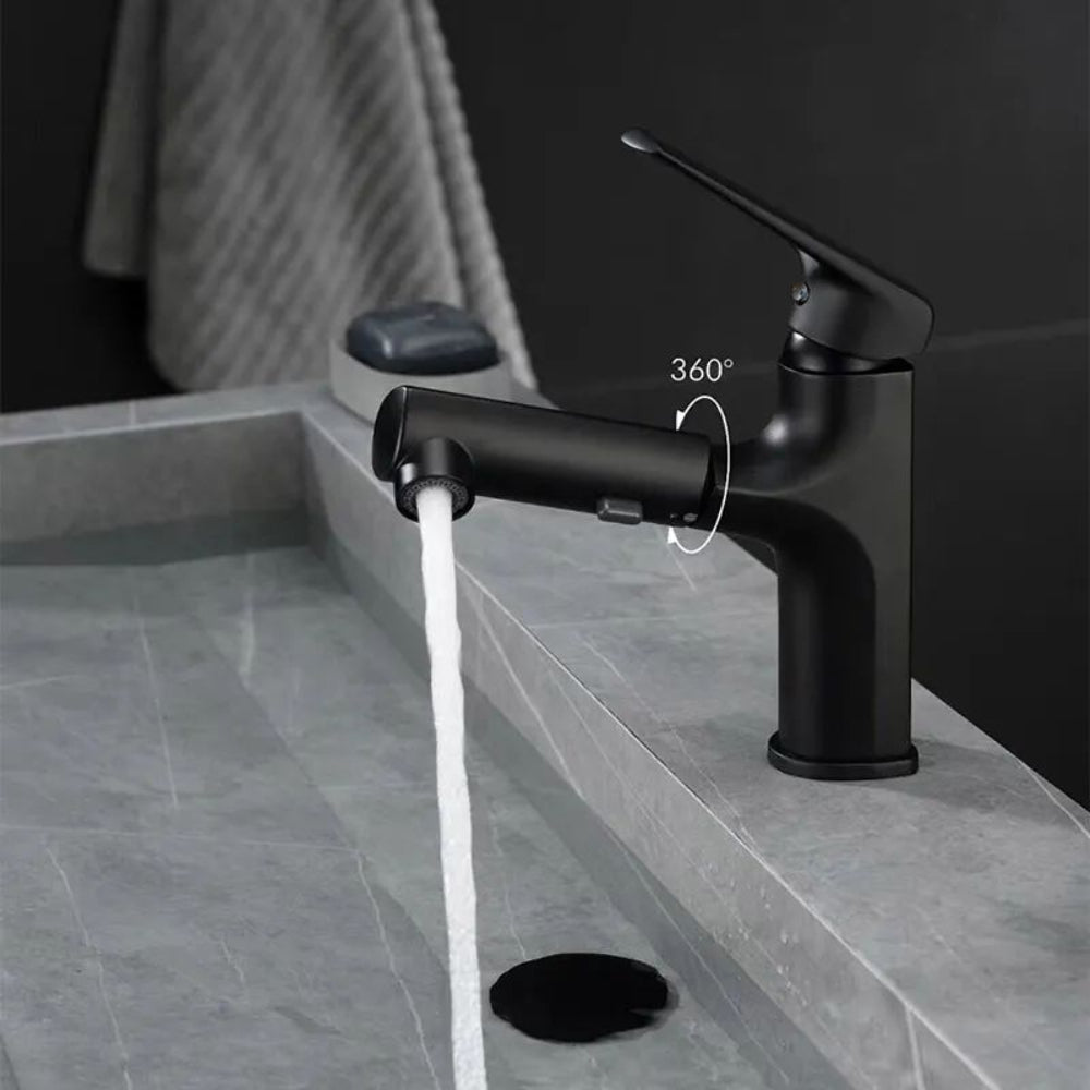 Retractable 360° Swivel Bathroom Faucet with Dual Spray Modes – Modern Chrome Design 3