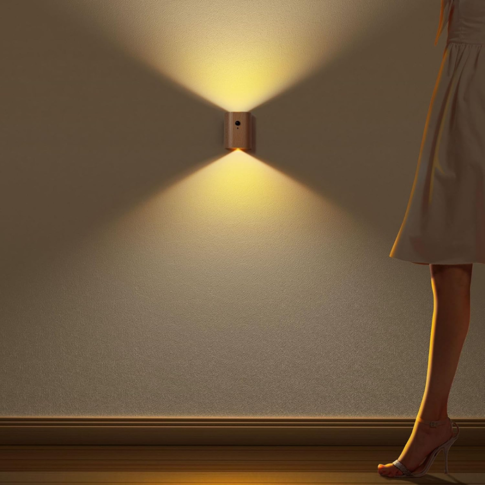 Wireless LED Wall Light with Motion Sensor – Elegant Wooden Design for Home and Office 4