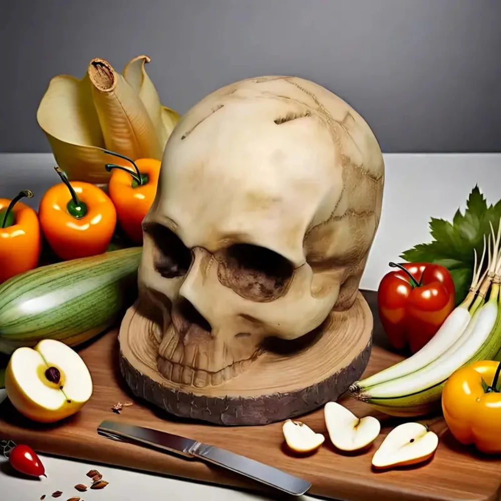 Gothic Skull Knife Holder - Hand-Painted Resin Kitchen Decor for Up to 7 Knives 7
