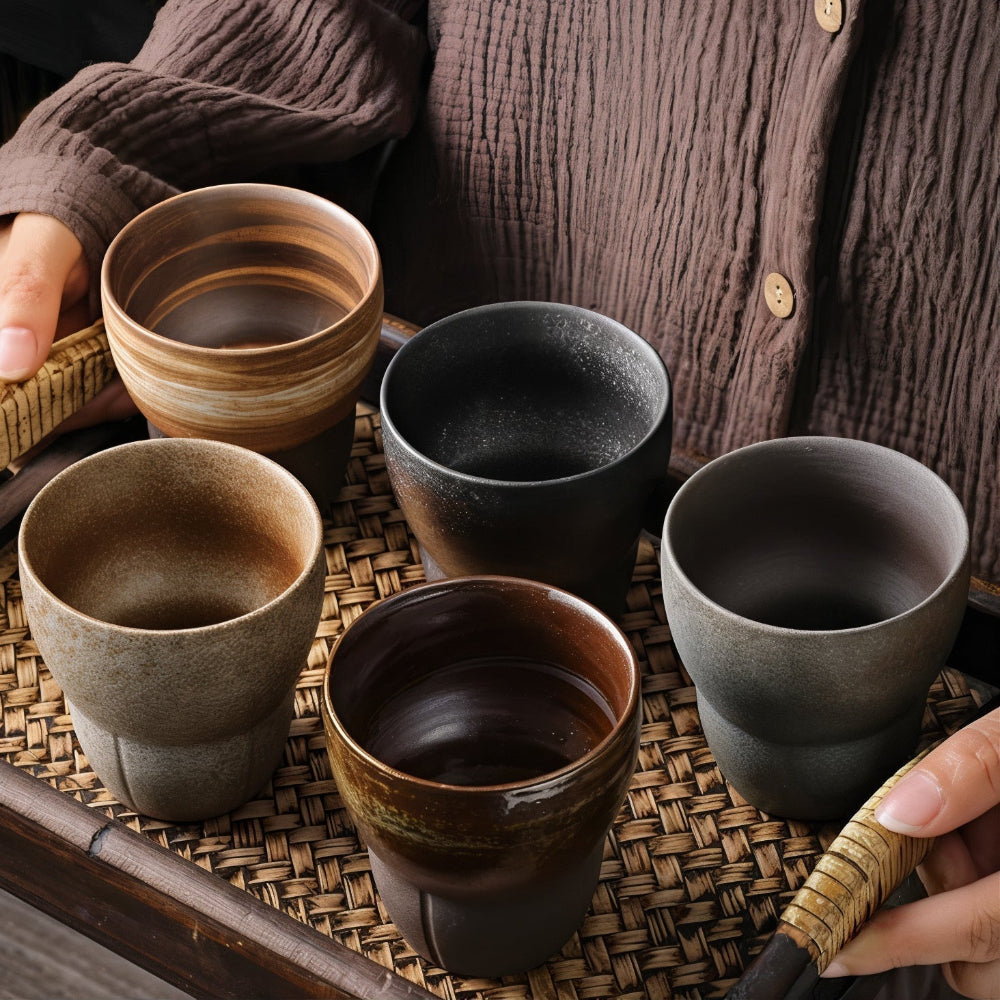 Rustic Handmade Coffee Mug with Unique Slanted Design – 100-200ml Porcelain Cup 2