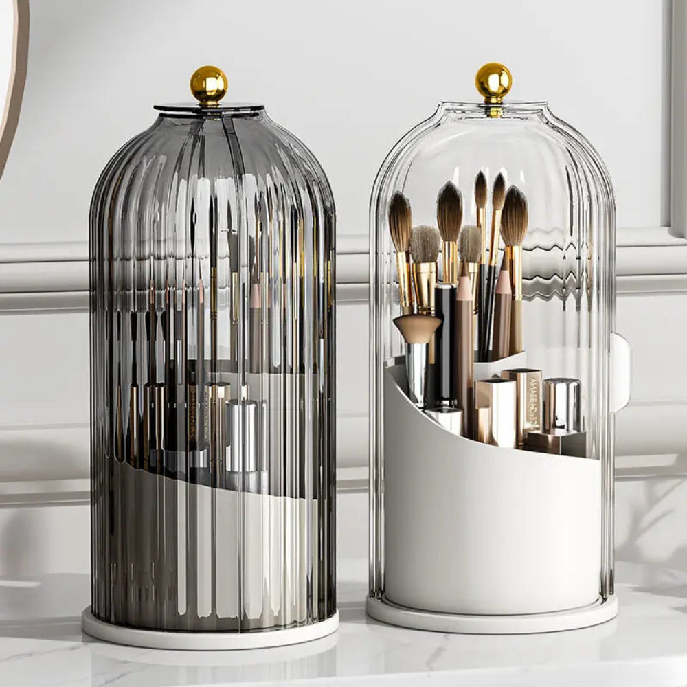 360° Rotating Makeup Brush Holder with Dustproof Lid – Elegant Organizer for Beauty Essentials 9