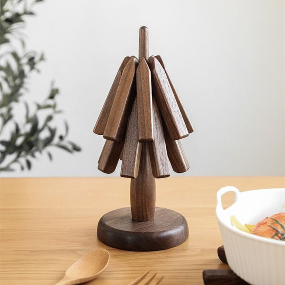 Elegant Wooden Coaster Set with Premium Walnut Stand for Pots and Cups 2