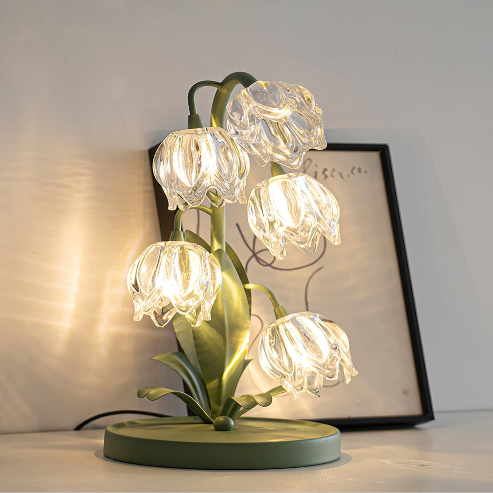 Botanical Table Lamp with Green Glass Petals – Elegant Nightstand or Desk Lamp for Modern Home Decor 13