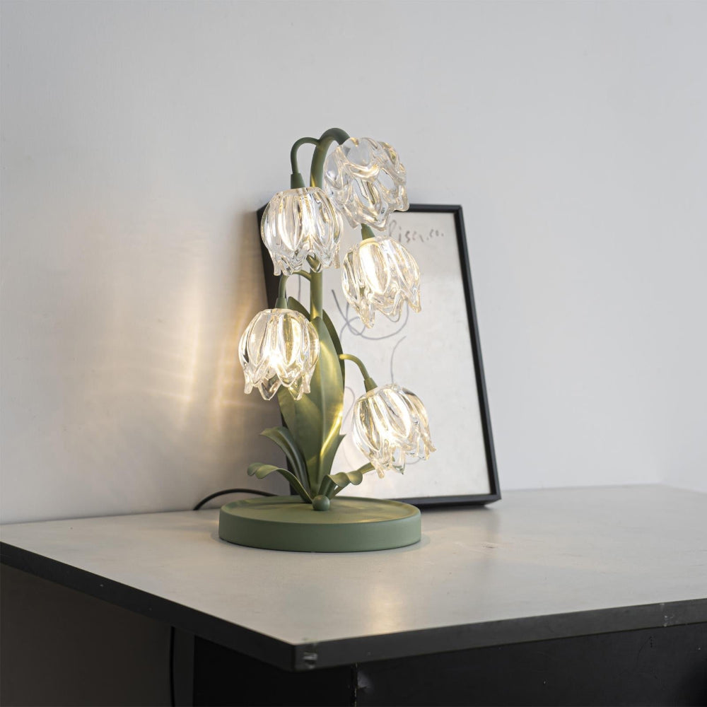 Botanical Table Lamp with Green Glass Petals – Elegant Nightstand or Desk Lamp for Modern Home Decor 15