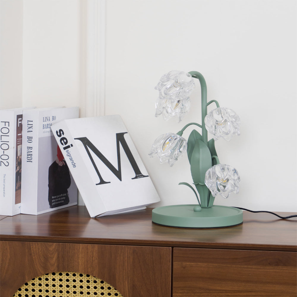 Botanical Table Lamp with Green Glass Petals – Elegant Nightstand or Desk Lamp for Modern Home Decor 45