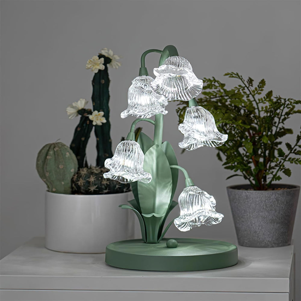 Botanical Table Lamp with Green Glass Petals – Elegant Nightstand or Desk Lamp for Modern Home Decor 49