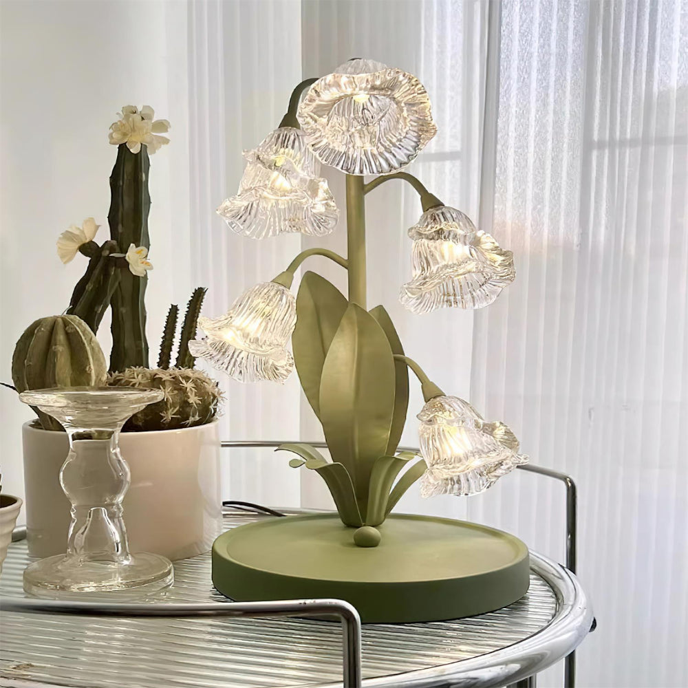 Botanical Table Lamp with Green Glass Petals – Elegant Nightstand or Desk Lamp for Modern Home Decor 52