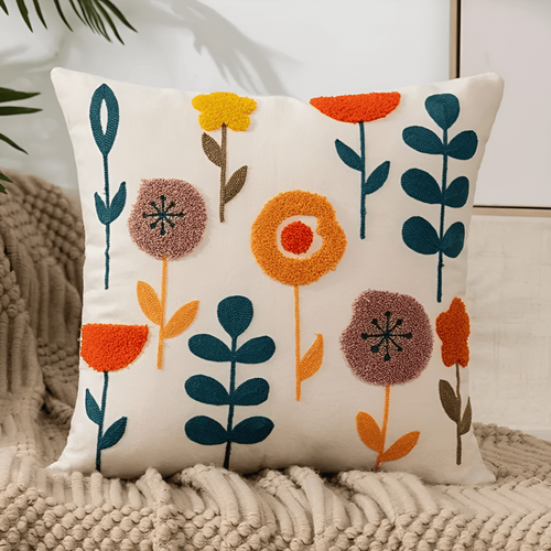 Decorative Floral Embroidered Cushion Cover – Soft Cotton Blend, 45cm x 45cm with Hidden Zipper 1