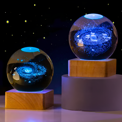 3D Cosmic LED Crystal Ball – Magical Home Lighting with Wood and Glass Design 1