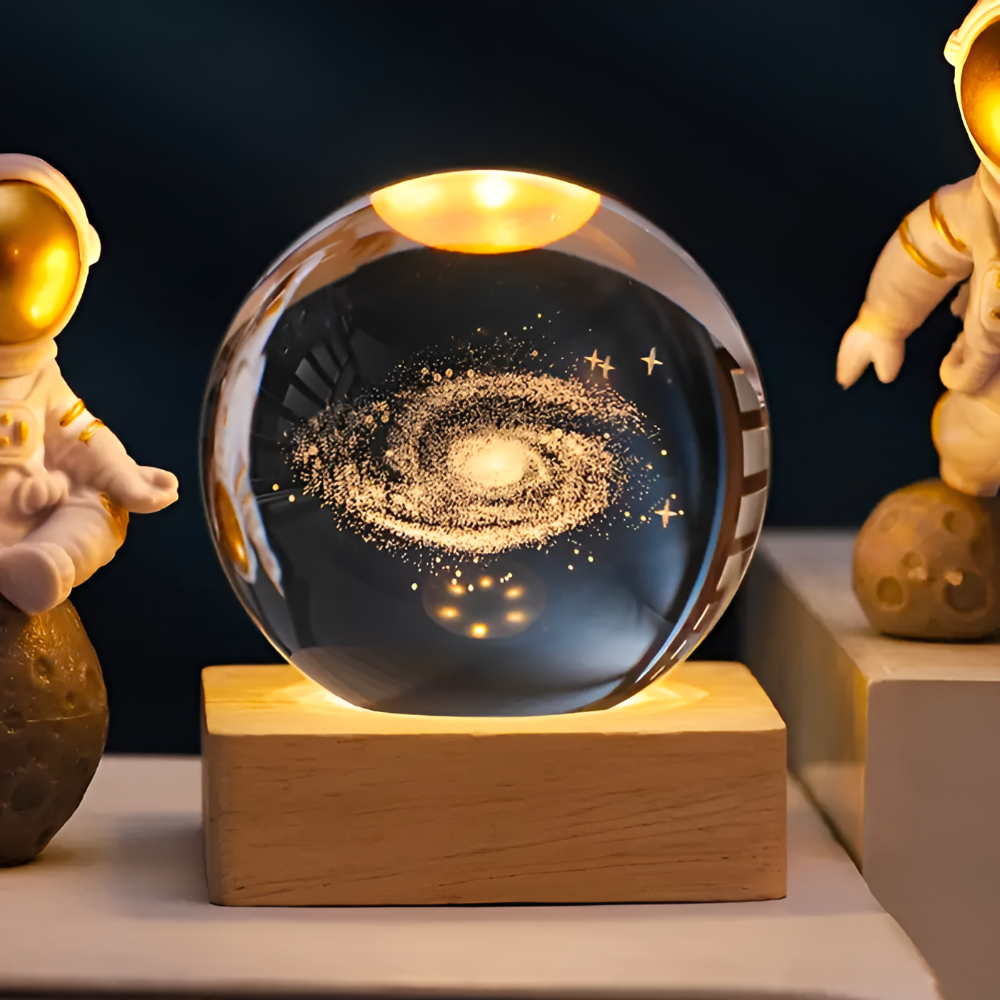 3D Cosmic LED Crystal Ball – Magical Home Lighting with Wood and Glass Design 8