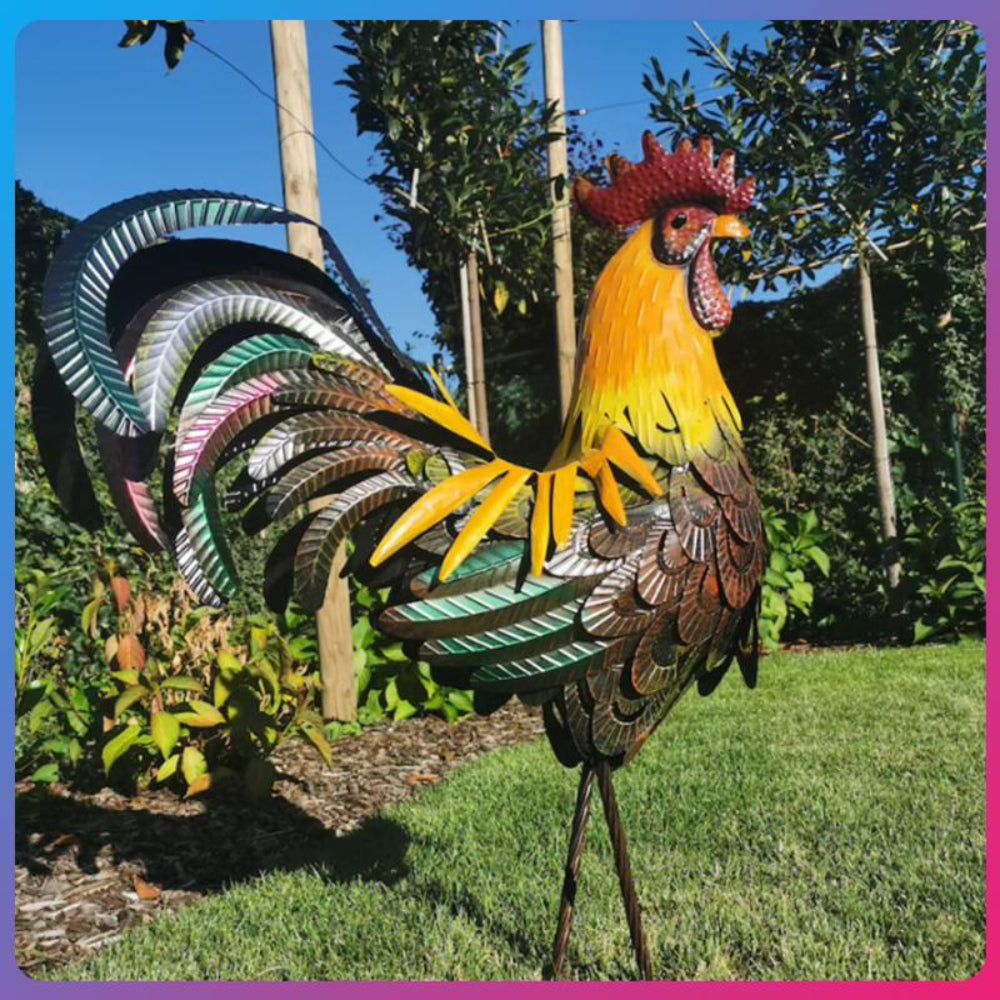 Colorful Metal Rooster Garden Sculpture – Hand-Painted Outdoor Decor 3