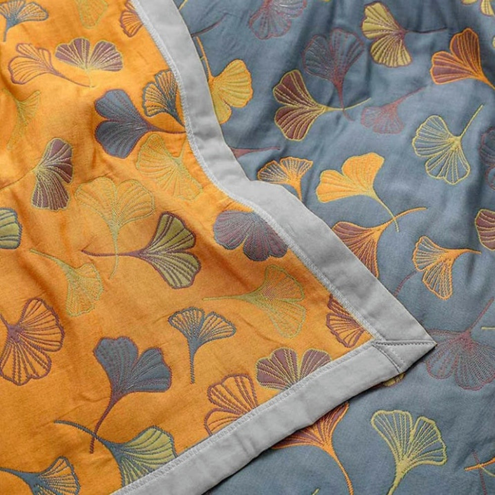 Reversible Ginkgo Leaf Blanket – Soft Cotton Throw for Versatile Home Decor 6
