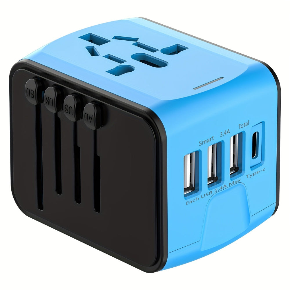 Universal Travel Adapter with 4 USB Ports and Type-C Connection for Global Charging – European Plug Adapter for 150 Countries 2