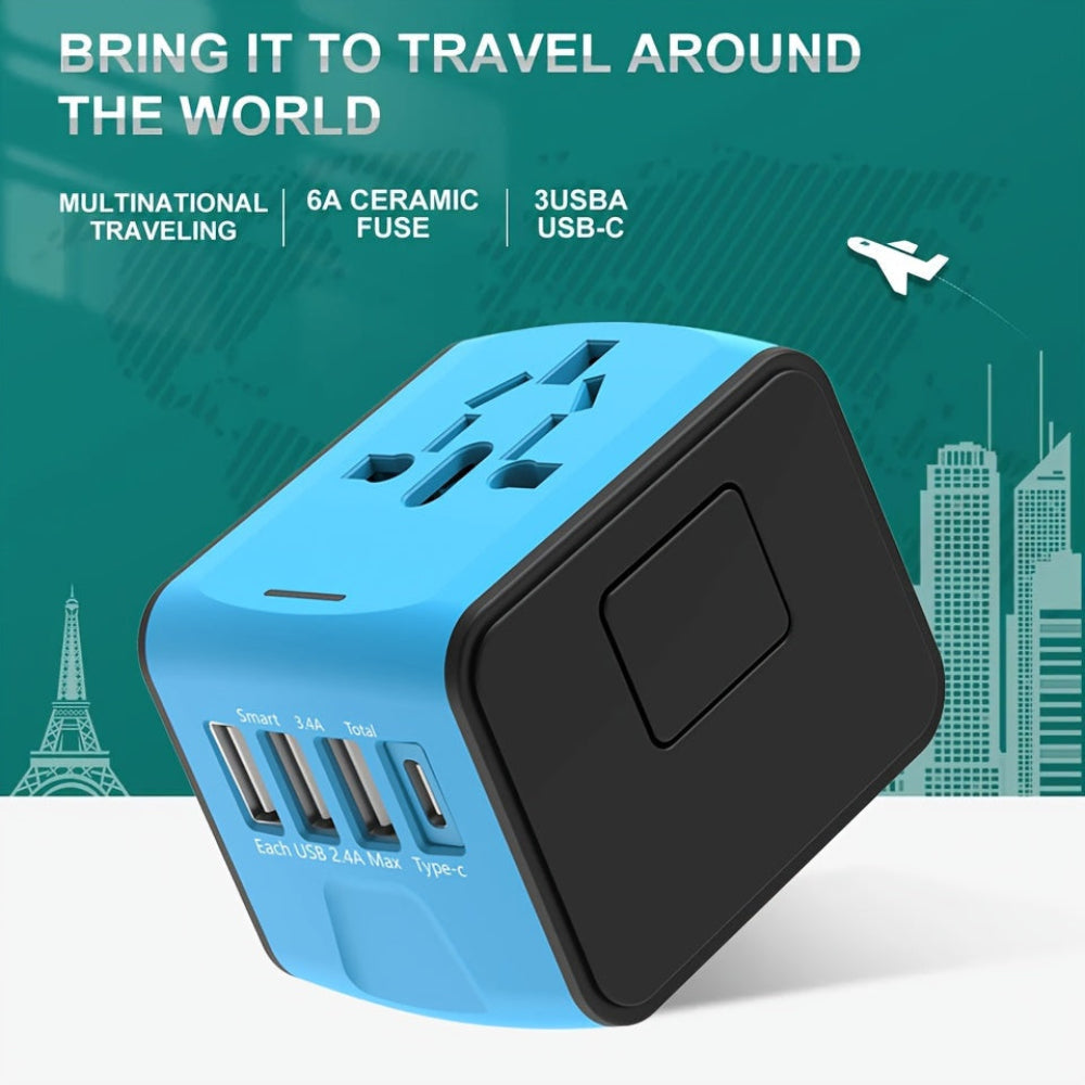 Universal Travel Adapter with 4 USB Ports and Type-C Connection for Global Charging – European Plug Adapter for 150 Countries 3