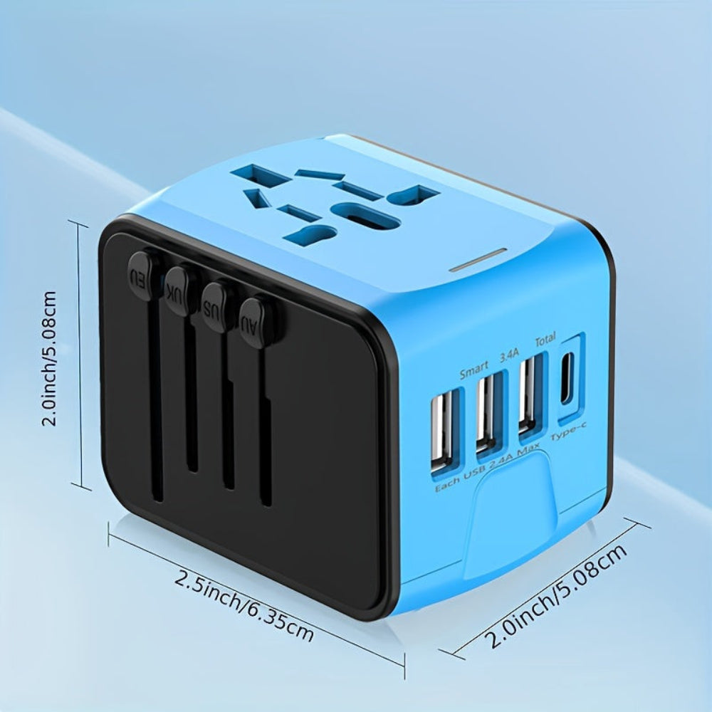 Universal Travel Adapter with 4 USB Ports and Type-C Connection for Global Charging – European Plug Adapter for 150 Countries 4