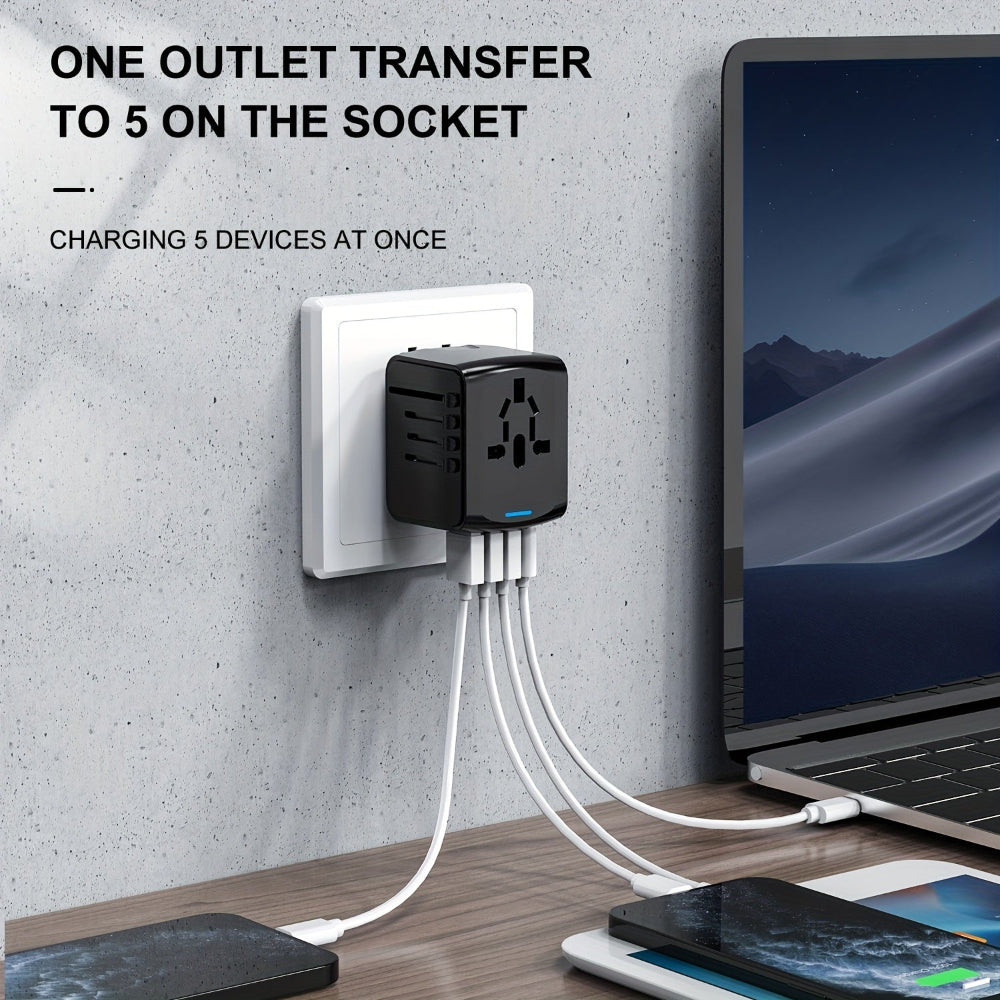 Universal Travel Adapter with 4 USB Ports and Type-C Connection for Global Charging – European Plug Adapter for 150 Countries 6