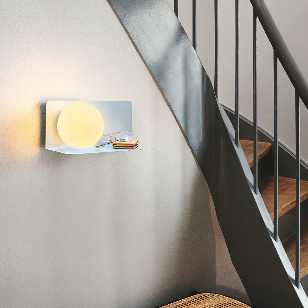 Minimalist Wall Shelf Light with Opal Glass Shade – Functional Design for Modern Spaces 11