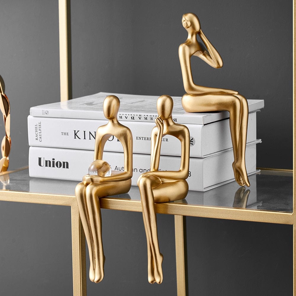 Minimalist Gold Abstract Sculpture for Home Decor – Elegant Resin Figure for Bookshelves and Desks 9