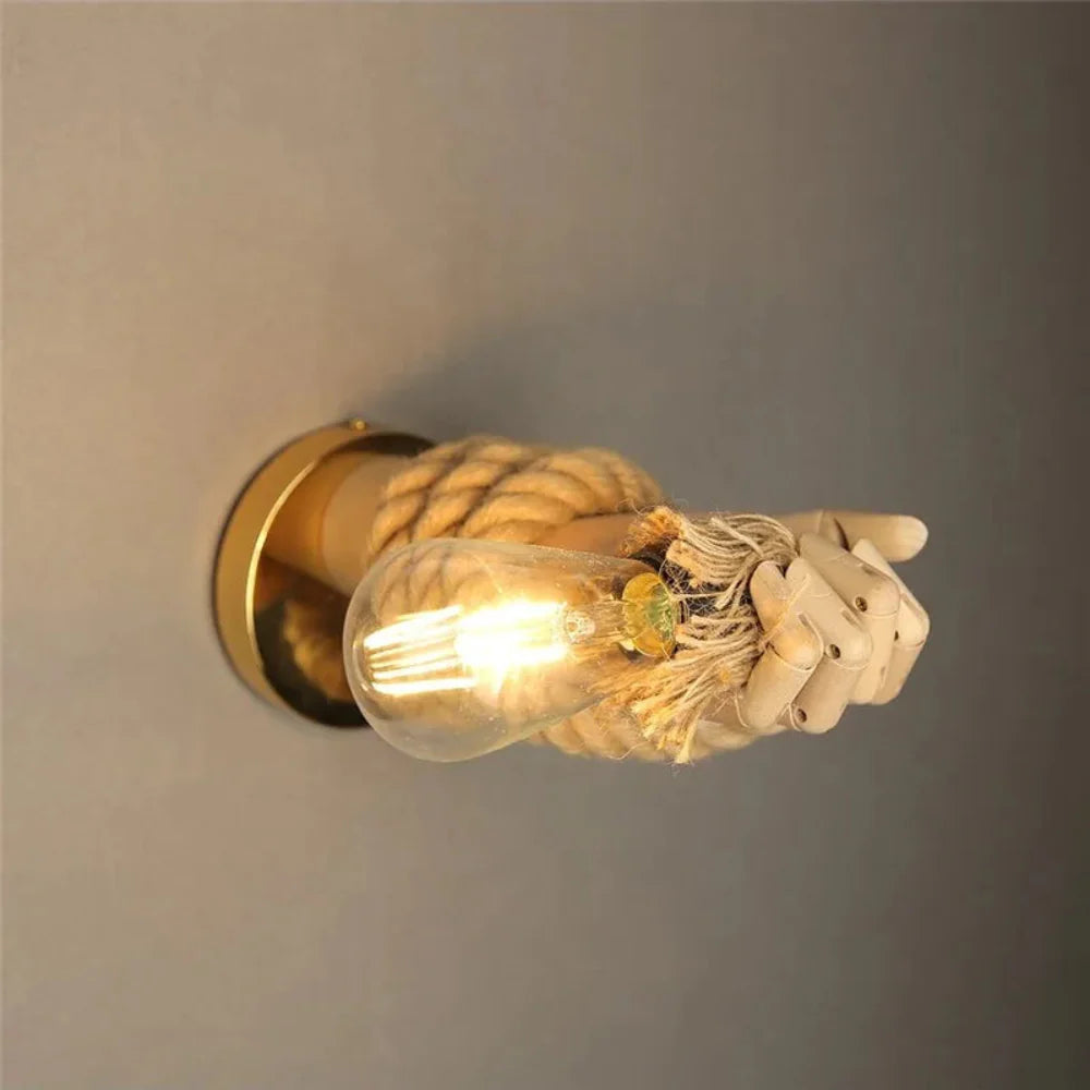 Handcrafted Wooden Wall Lamp with Rope and Edison Bulb – Unique Rustic Lighting Fixture 2