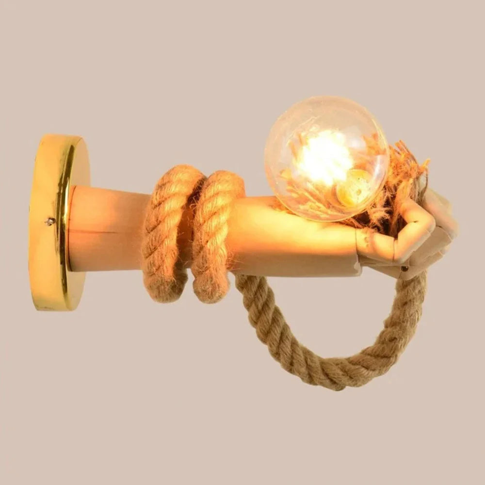 Handcrafted Wooden Wall Lamp with Rope and Edison Bulb – Unique Rustic Lighting Fixture 3