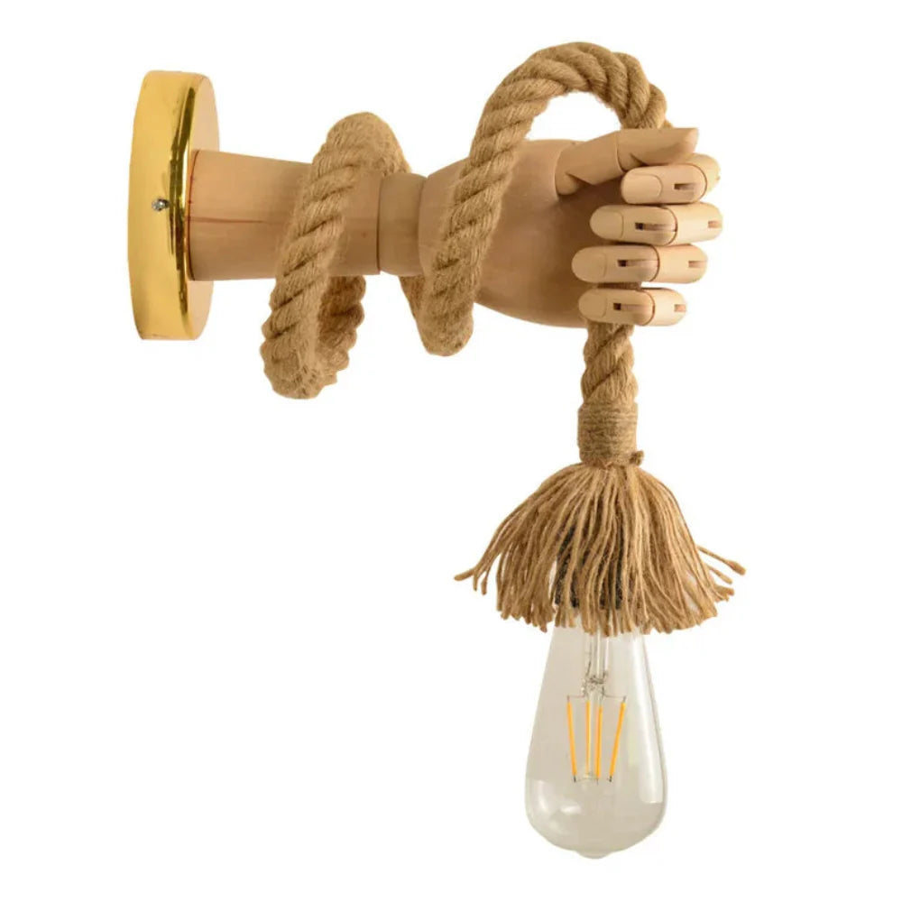 Handcrafted Wooden Wall Lamp with Rope and Edison Bulb – Unique Rustic Lighting Fixture 4