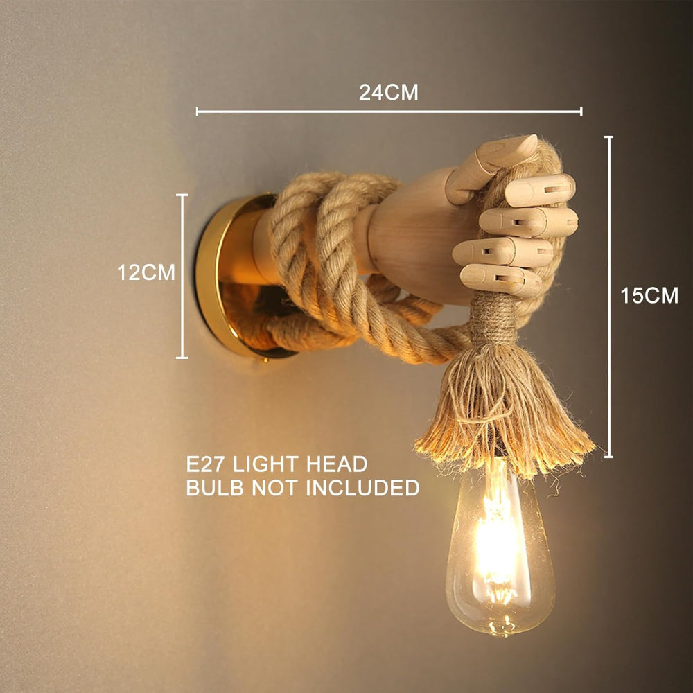 Handcrafted Wooden Wall Lamp with Rope and Edison Bulb – Unique Rustic Lighting Fixture 5
