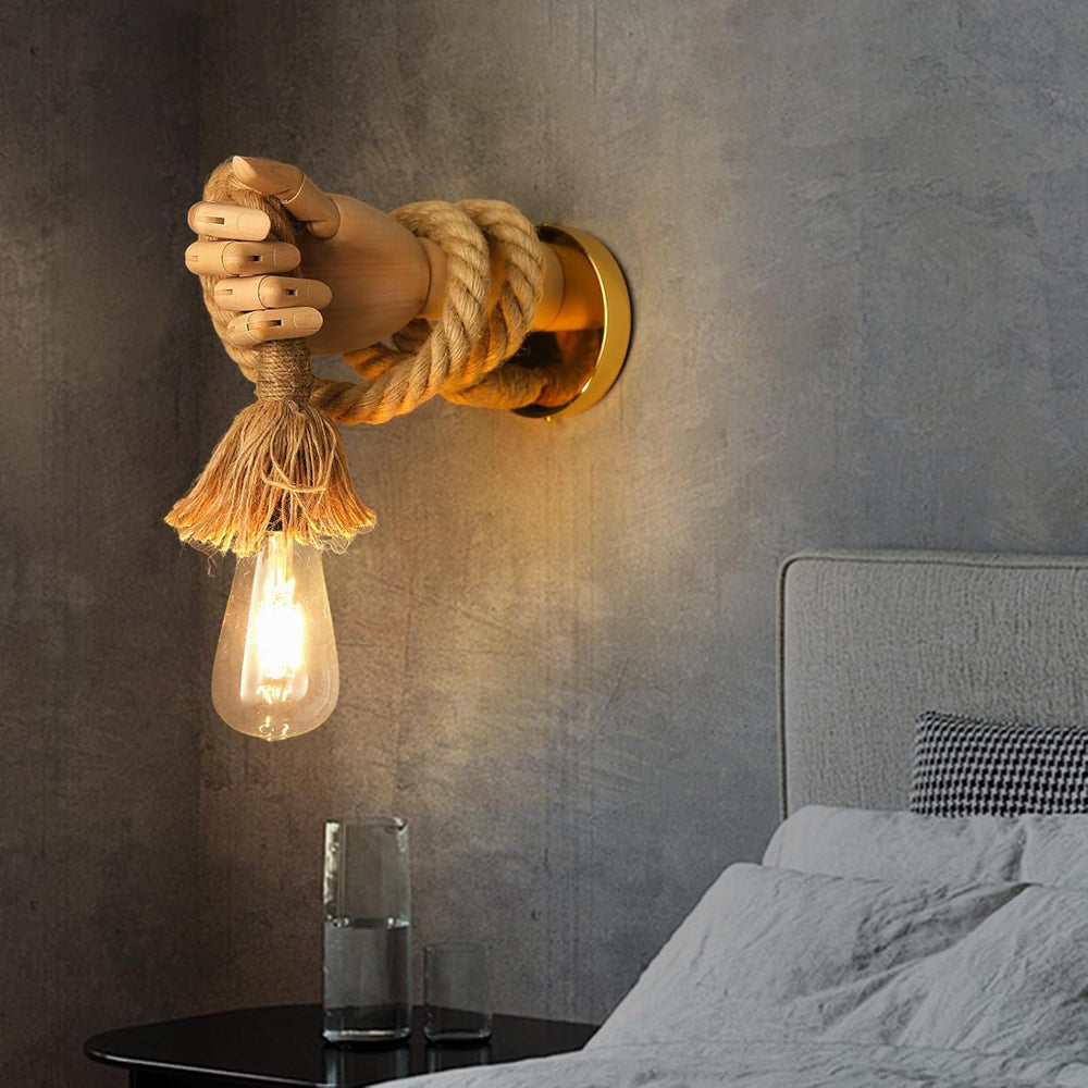 Handcrafted Wooden Wall Lamp with Rope and Edison Bulb – Unique Rustic Lighting Fixture 6
