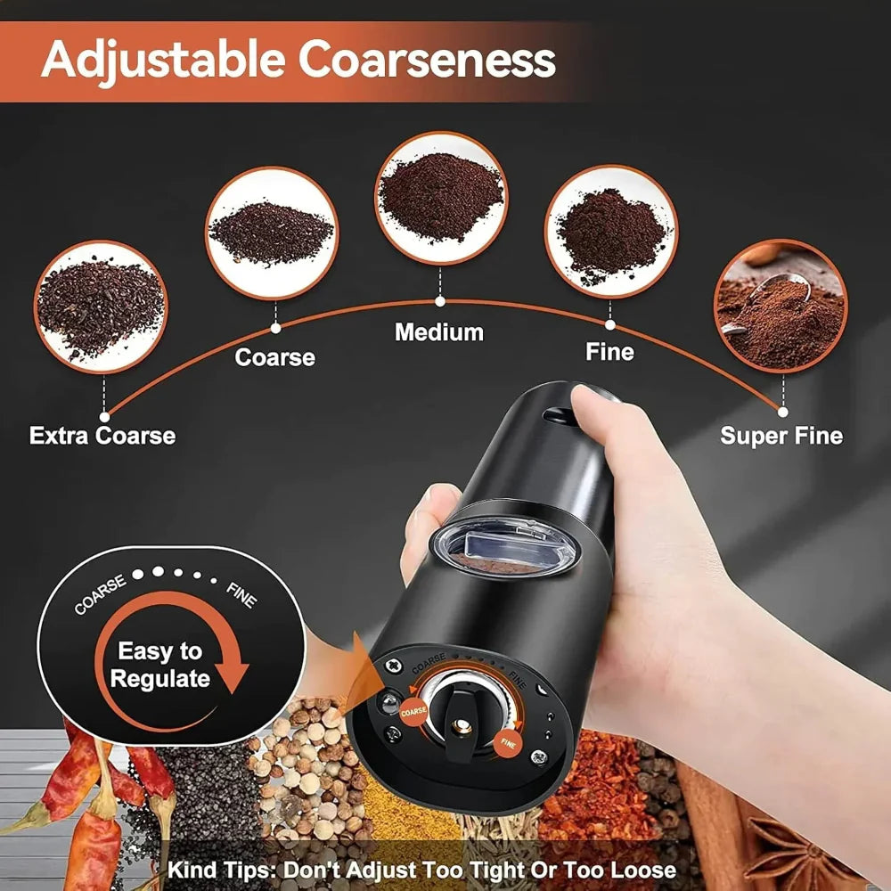 Rechargeable Electric Salt and Pepper Grinder Set with Adjustable Coarseness and LED Light 3