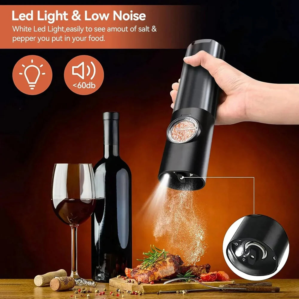 Rechargeable Electric Salt and Pepper Grinder Set with Adjustable Coarseness and LED Light 4