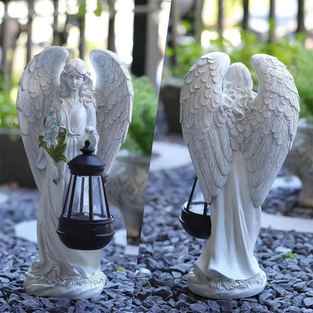 Solar Angel Garden Light - Weatherproof Resin Sculpture with Automatic Dusk-to-Dawn Illumination 3