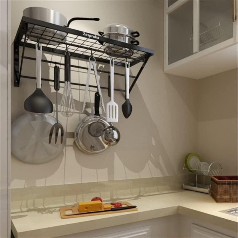 IronNest Wall-Mounted Pot and Pan Organizer with Adjustable Hooks – Durable Black Iron Storage Rack 2