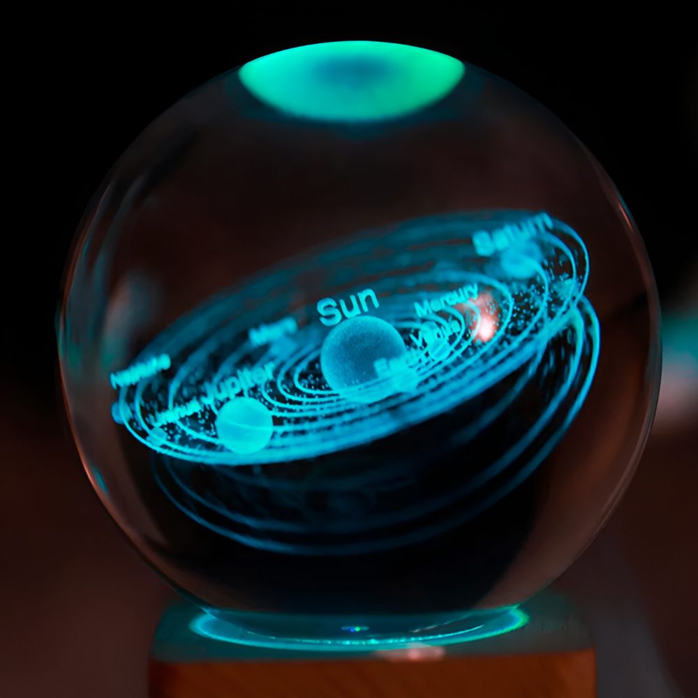 3D Cosmic LED Crystal Ball – Magical Home Lighting with Wood and Glass Design 3