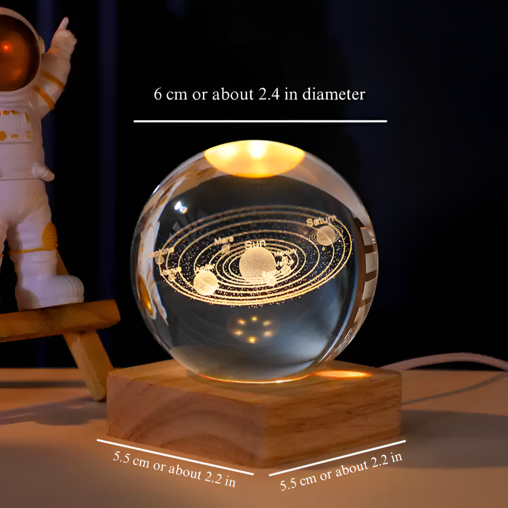 3D Cosmic LED Crystal Ball – Magical Home Lighting with Wood and Glass Design 9