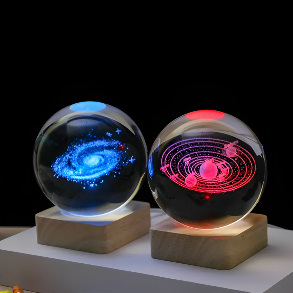 3D Cosmic LED Crystal Ball – Magical Home Lighting with Wood and Glass Design 2