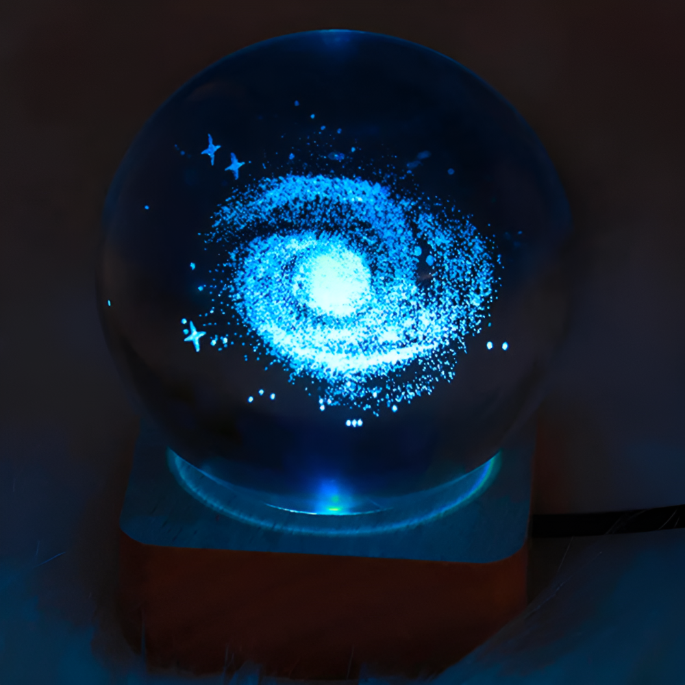 3D Cosmic LED Crystal Ball – Magical Home Lighting with Wood and Glass Design 7