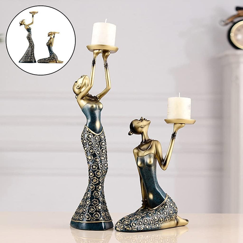 Elegant Resin Candle Holder Set – Female Sculptures for Stumpen or Votive Candles, Standing 40cm & Sitting 25cm, Decorative Art Piece 3