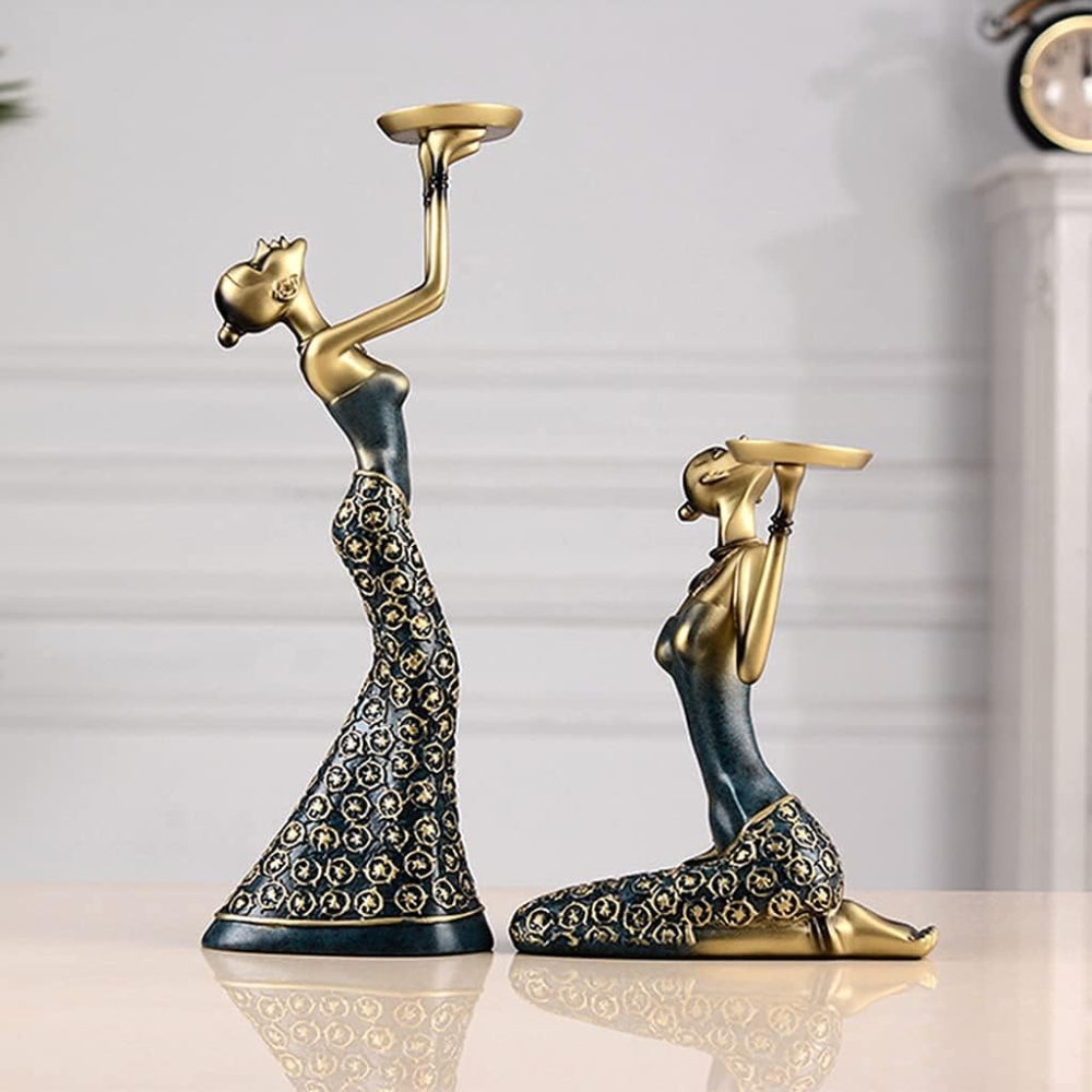 Elegant Resin Candle Holder Set – Female Sculptures for Stumpen or Votive Candles, Standing 40cm & Sitting 25cm, Decorative Art Piece 4