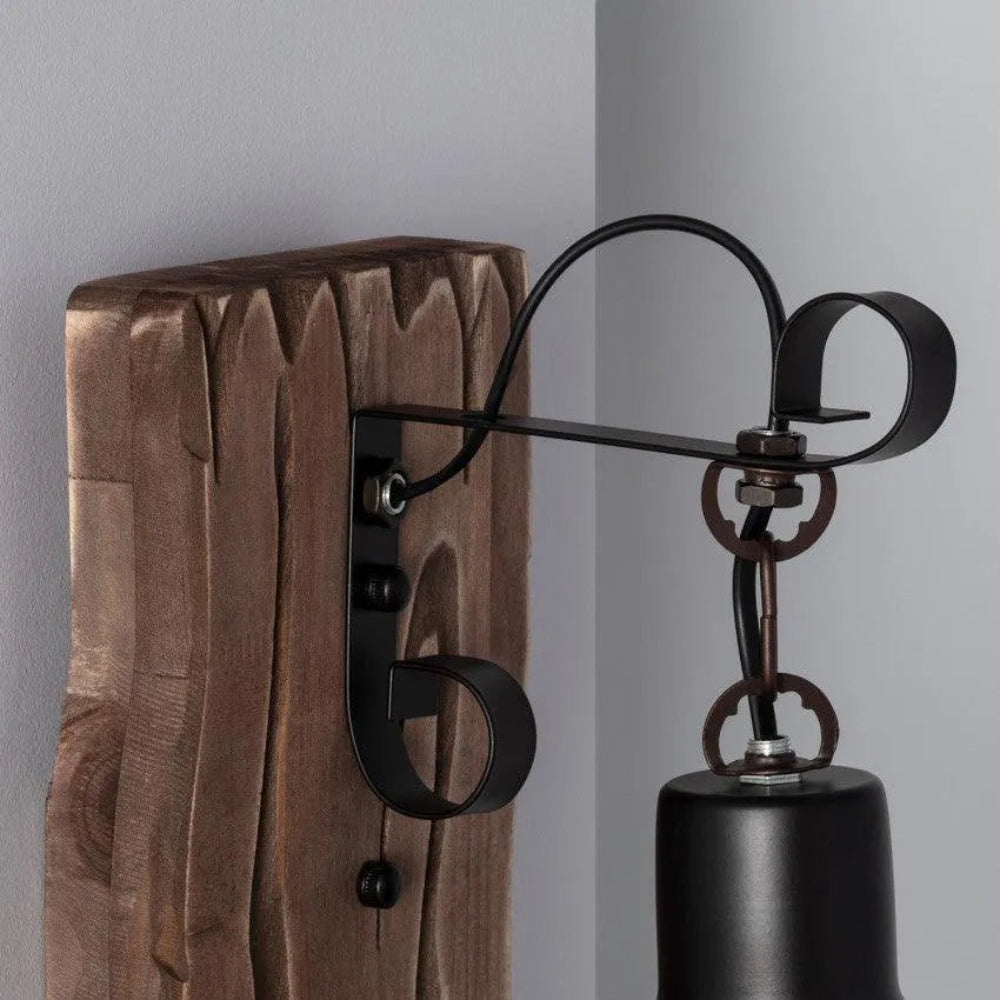 Black Lantern Wall Light with Natural Wood Accent – Rustic Vintage Design for Home Decor 4