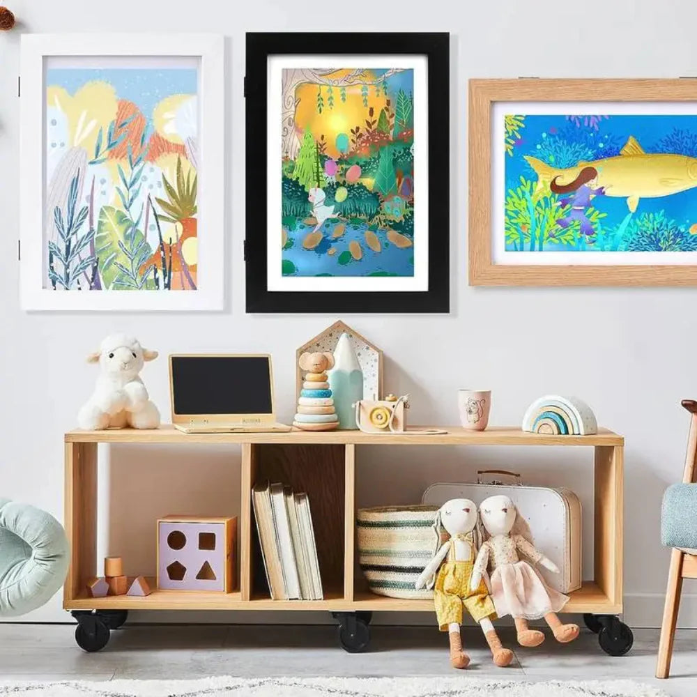 Magnetic Art Frame for Kids - Elegant Acrylic Display for Up to 150 Drawings, Vertical or Horizontal Wall Mount 3