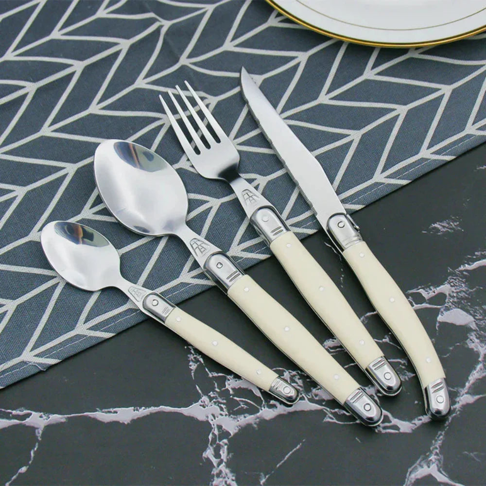 Timeless Laguiole Cutlery Set with Ivory Handles – 304 Stainless Steel, Elegant Dining Experience 13