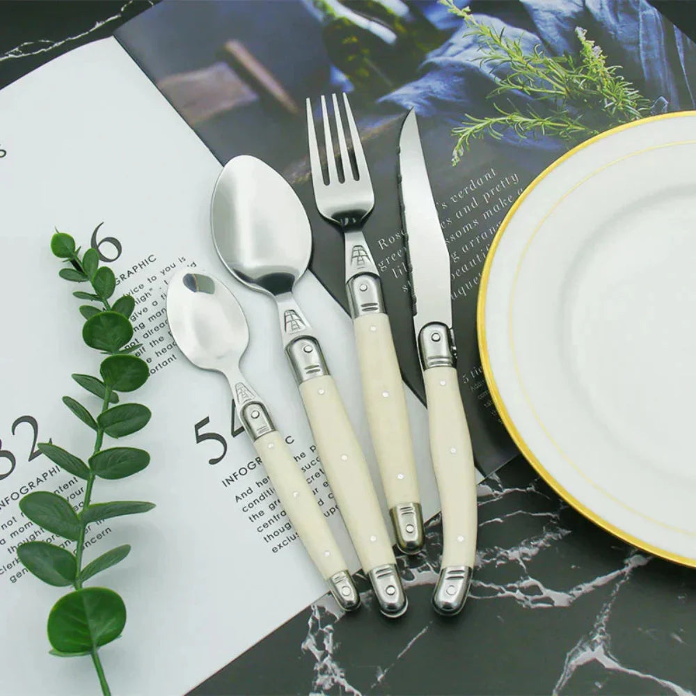 Timeless Laguiole Cutlery Set with Ivory Handles – 304 Stainless Steel, Elegant Dining Experience 9