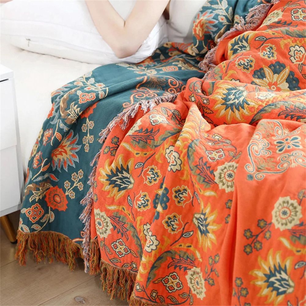 Reversible Marigold Floral Throw Blanket – Soft Cotton, Stylish Design for Home Decor 2