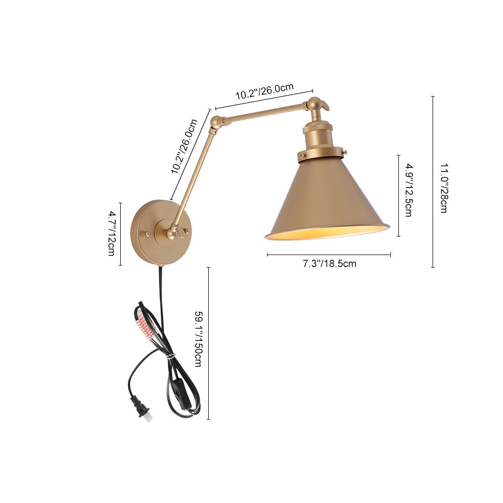 Mid-Century Modern Adjustable Wall Light with Brass Arm and Black Shade 2
