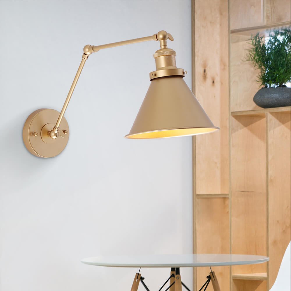 Mid-Century Modern Adjustable Wall Light with Brass Arm and Black Shade 6