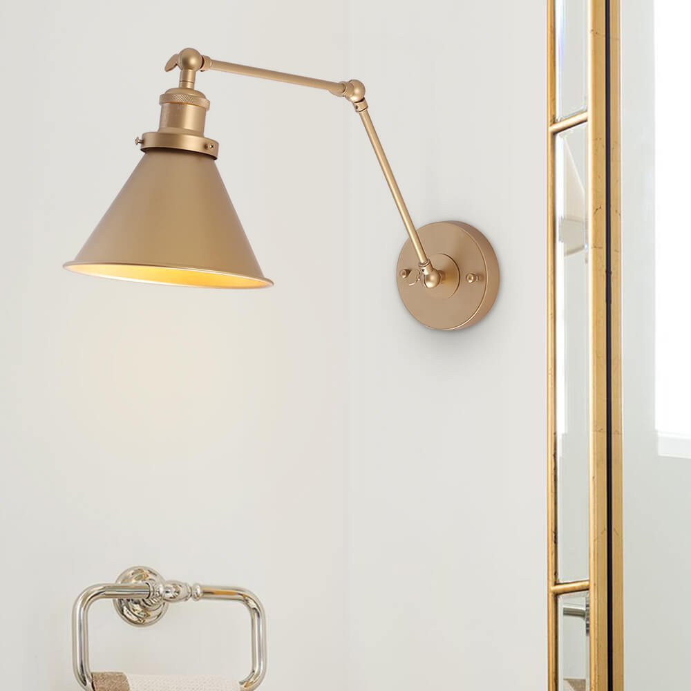 Mid-Century Modern Adjustable Wall Light with Brass Arm and Black Shade 7